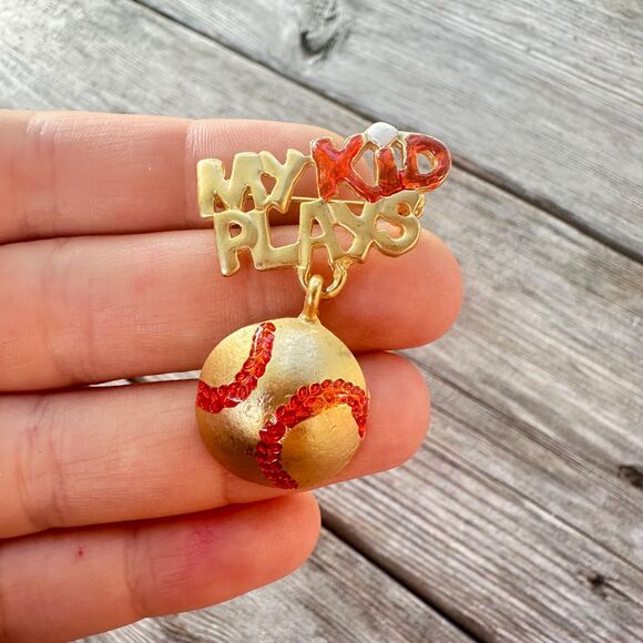 Vintage Jewelry Baseball Mom Brooch Baseball Dad Pin Kid Plays Baseball Brooch - Picture 1 of 3